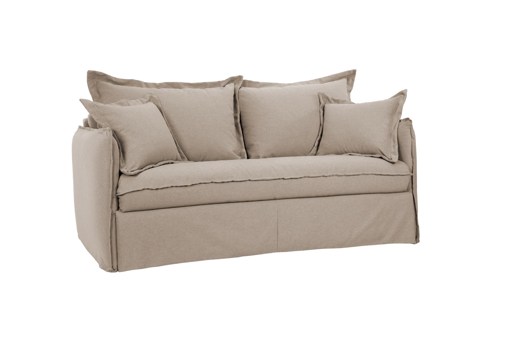 Divano Letto MILOS 3 Posti,Struttura in Metallo e Legno,Interamente Sfoderabile, Rivestimento in Tessuto,Rete ad Apertura Rapida,Materasso 160x190 cm H14 cm, Colore: Camel
