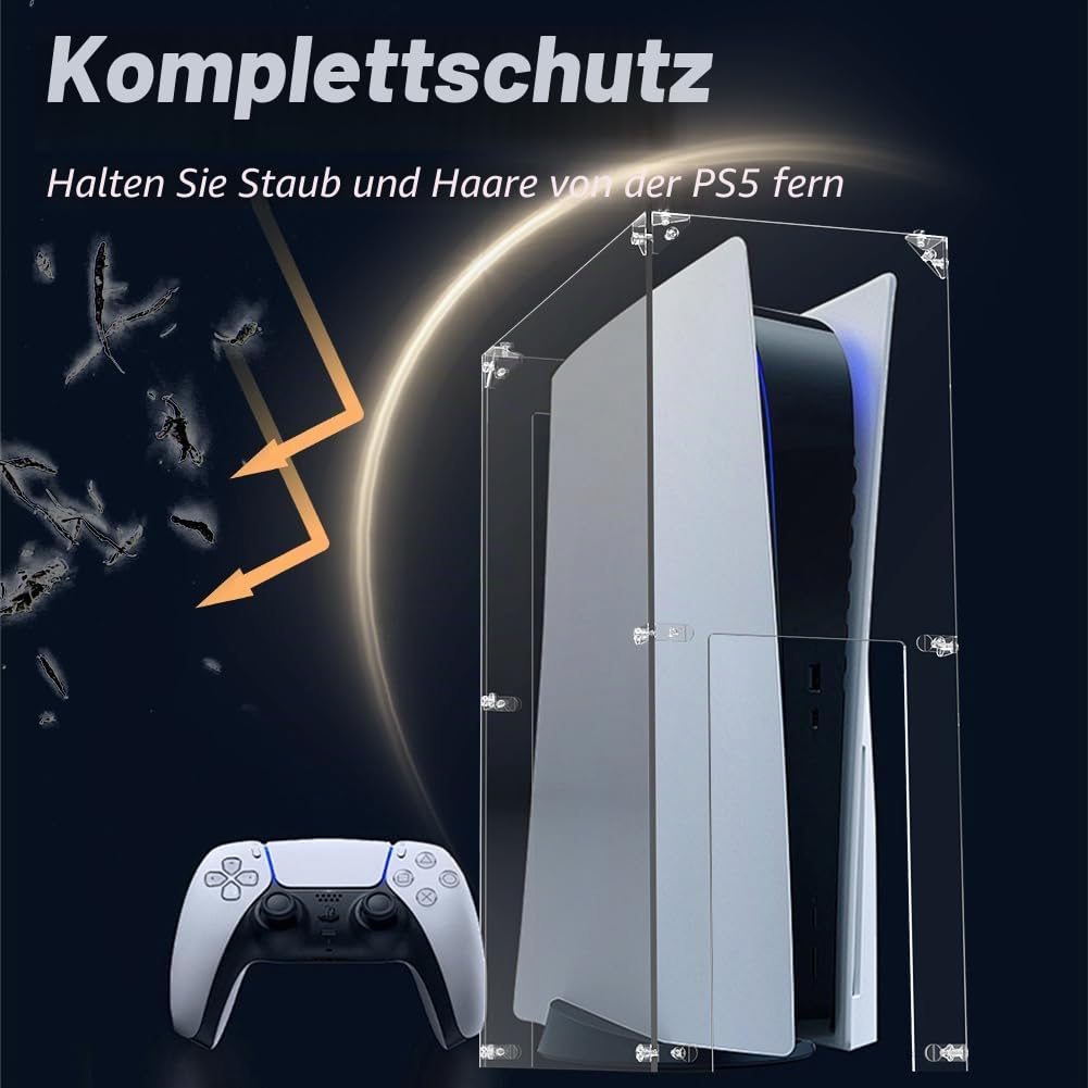 Staubschutz aus transparentem Acryl für PS5-Konsole, staubdicht, kompatibel mit Playstation 5-Standard und Digital, 30 cm B x 16 cm T x 40 cm H