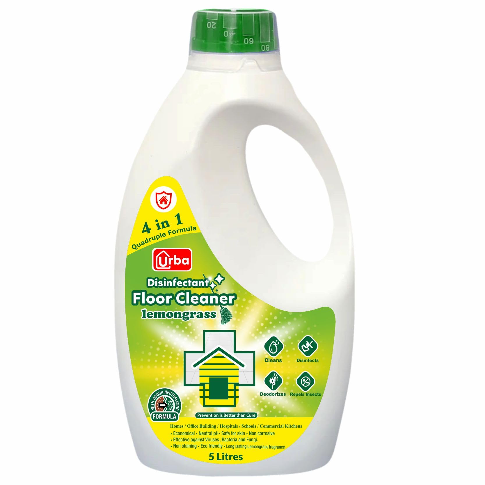 Urba Disinfectant and Floor Cleaner Lemon grass Fragrance - 5 Litre, Suitable for All Floor Cleaner Mops, Kills 99.9% Germs, Money Saver Pack (B0D93LV2D3) Amazon Price History, Amazon Price Tracker