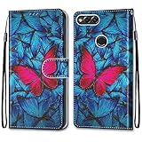 Mo-Somnus Kompatibel mit Huawei Honor 7X Hülle, Leder Handyhülle mit Kartenfach Geld Slot Ständer PU Ledertasche TPU Bumper Wallet Flip Brieftasche Magnetische Schutzhülle Hülle Etui (Schmetterling)