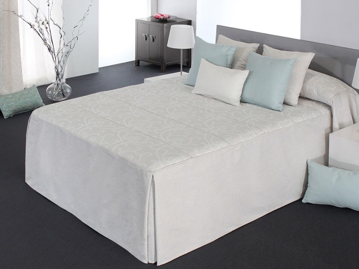 Reig Marti Colcha Edredón Tanger 01, Diseño Geométrico Floral, Jacquard Beige con Volante, 225g/m², Otoño-Invierno (150 cm)