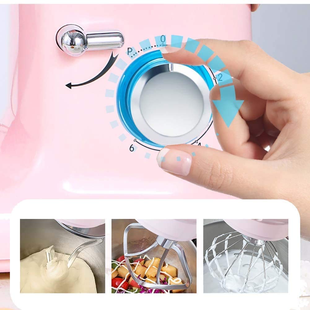 Mixer da Tavolo, Ciotola in Acciaio Inossidabile da 5,5 L, Robot da Cucina elettrici a 6 velocità da 800 W, Robot da Cucina con Gancio per impastare, Oro