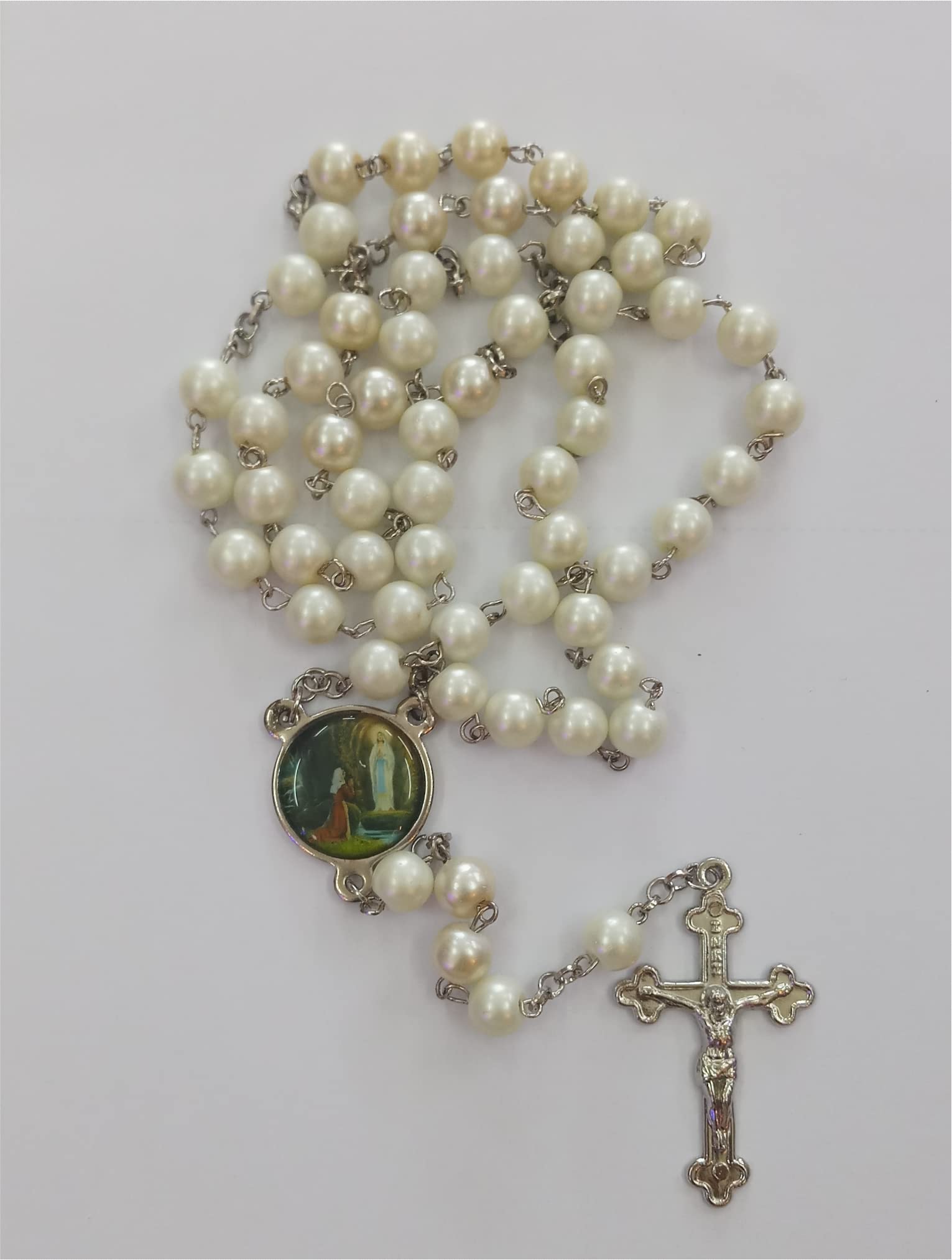 Off White Pearl Rosary For Wedding/Communion | Catholic Prayer Rosary for Men & Women 8mm beads (Off White)