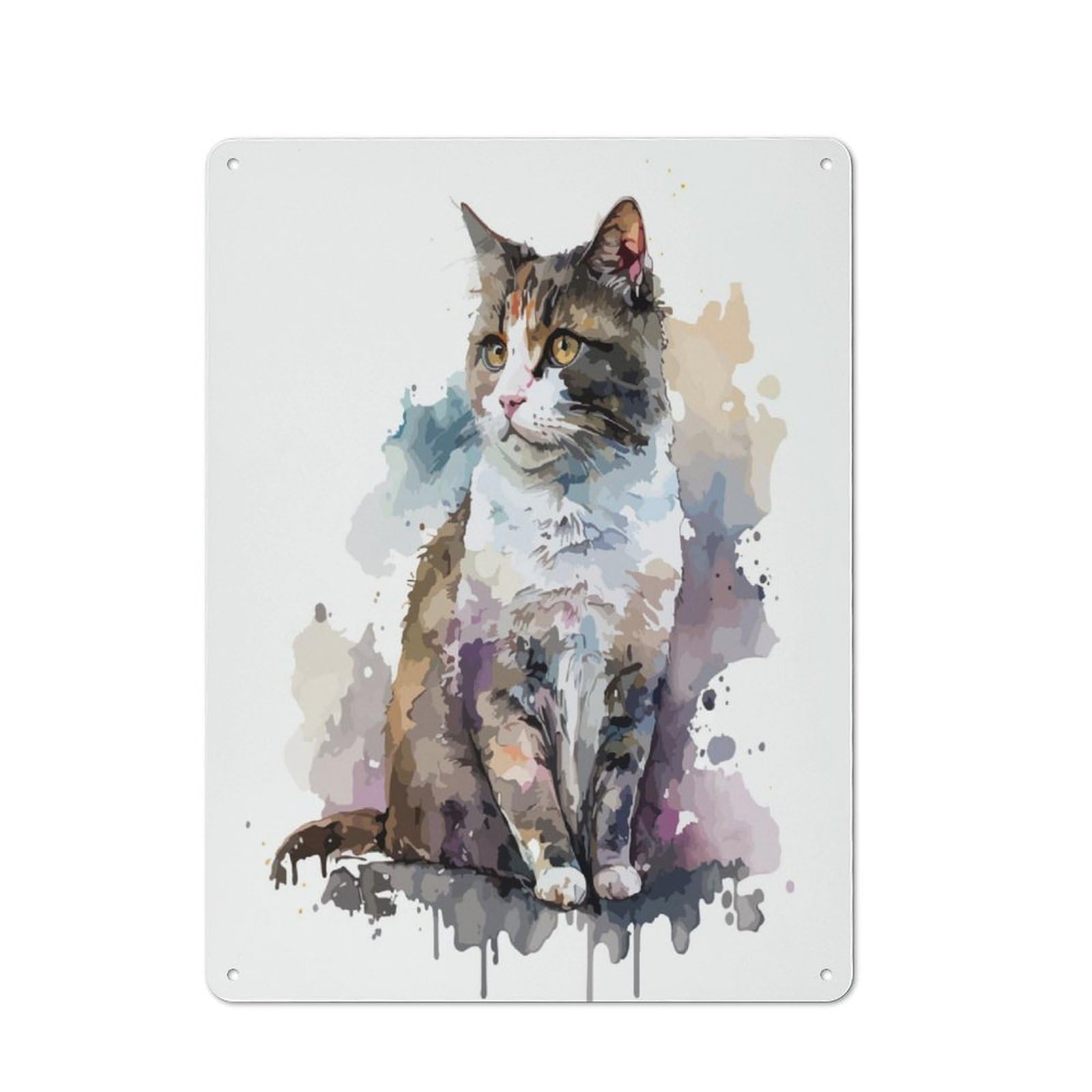 Junmoney Kitten Watercolor Art Metal Plaque 40X30cm With For Workshop Wall, Retro Decor, A New Home Gift For Collectors Of Metal Signs