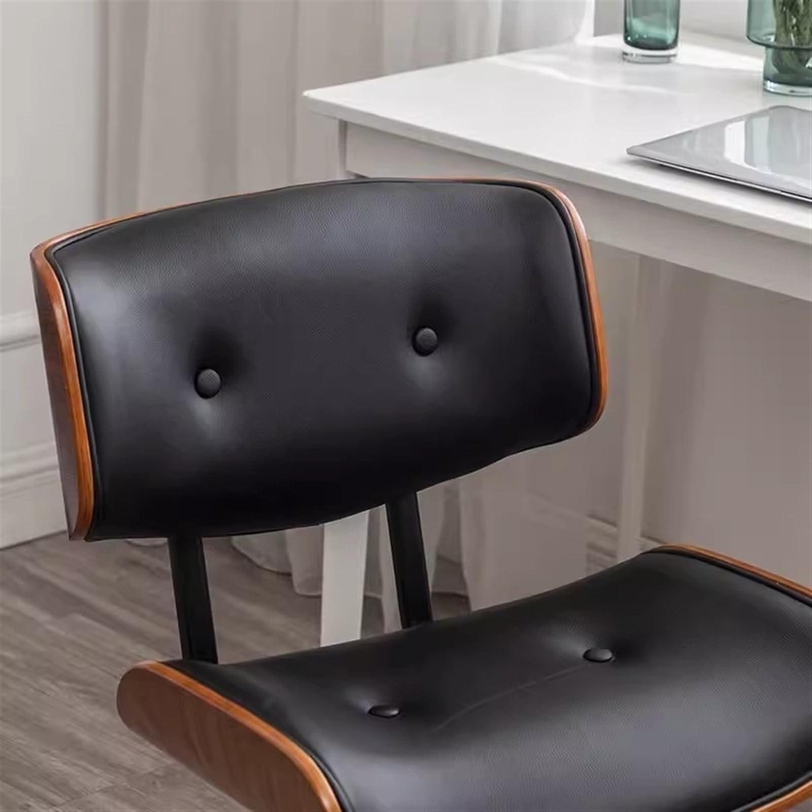 Ergonomiczne krzesło biurowe, Obrotowe krzesło biurowe z regulowaną skórą w stylu retro Wygodne drewniane małe krzesło biurowe Odpowiednie do domu biurowego Krzesło biurowe(Czarny)