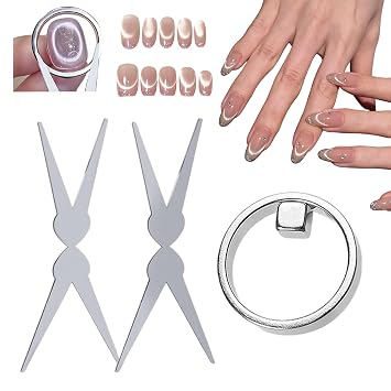 Cat Eye Nail Magnet Set,Round & Square Magnetic Tool for Gel Polish,DIY French V Shape & Smile Line Nail Art Design,Professional Manicure Accessories