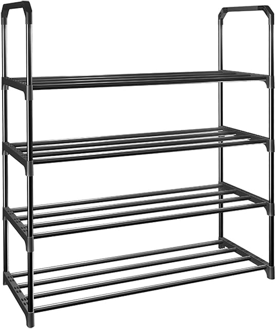KIZQYN Shoe Bench Black Metal Shoe Rack Multipurpose Storage Shelf Hold Clothes Towels Electronics and More Not Easy to Rust Storage Shoe Rack (Size : Grey)