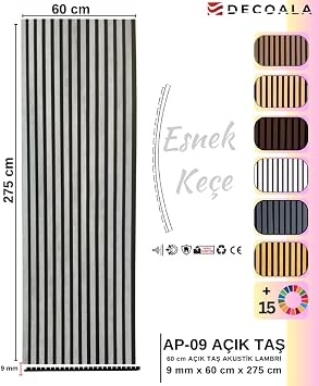 Decoala Akustik Duvar Paneli, Teak Rengi, Ses Yalıtımlı, Modern Stil, 60x275 cm, 9mm Kalınlık, Ahşap Görünümlü (Açık Taş)