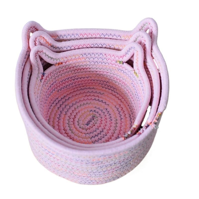 Cestas de almacenamiento de cuerda de algodón solucionan ropa sucia y juguetes de niños rosa