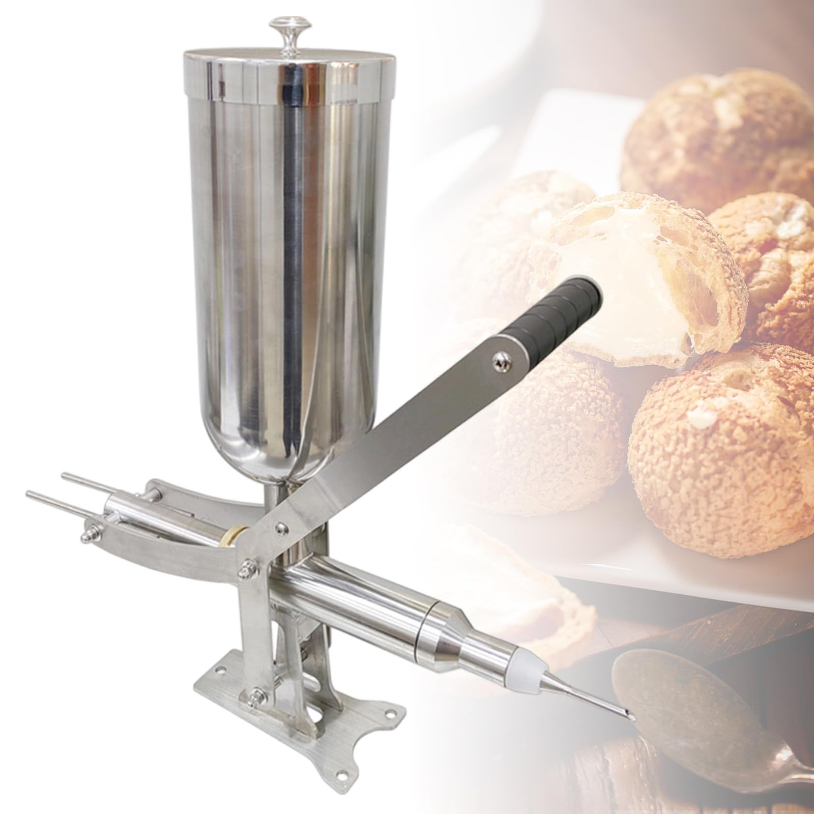 GwlThixion Manual Donut-Filling Machine, Stainless Steel Manual Donut Filling Machine Filling, with 5L Hopper 4 Nozzles & Filling Accuracy ±1G, for Bakery Kitchen Cafe Dessert Shop CT-03
