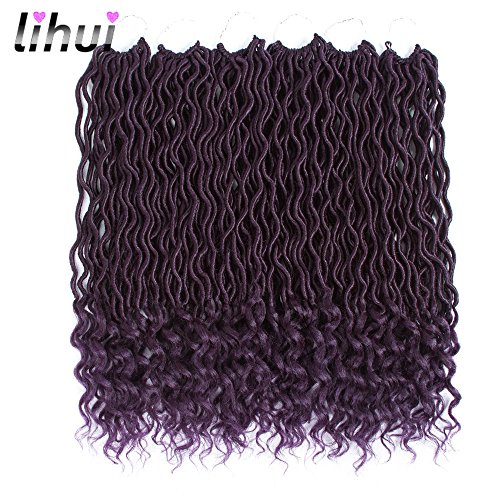 Lihui 6pcs/lot Goddess Locs Crochet Hair Wavy Faux Locs with Curly Ends Synthetic Braiding Hair Extension (20inch, purple)