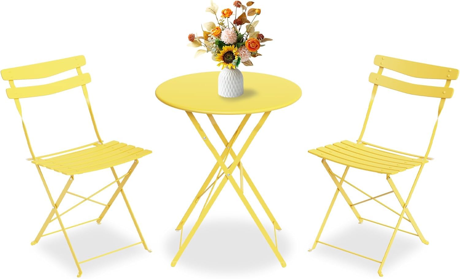 Aptliton Patio Bistro Set with Foldable Table and 2 Chairs, Yellow, 3Pcs