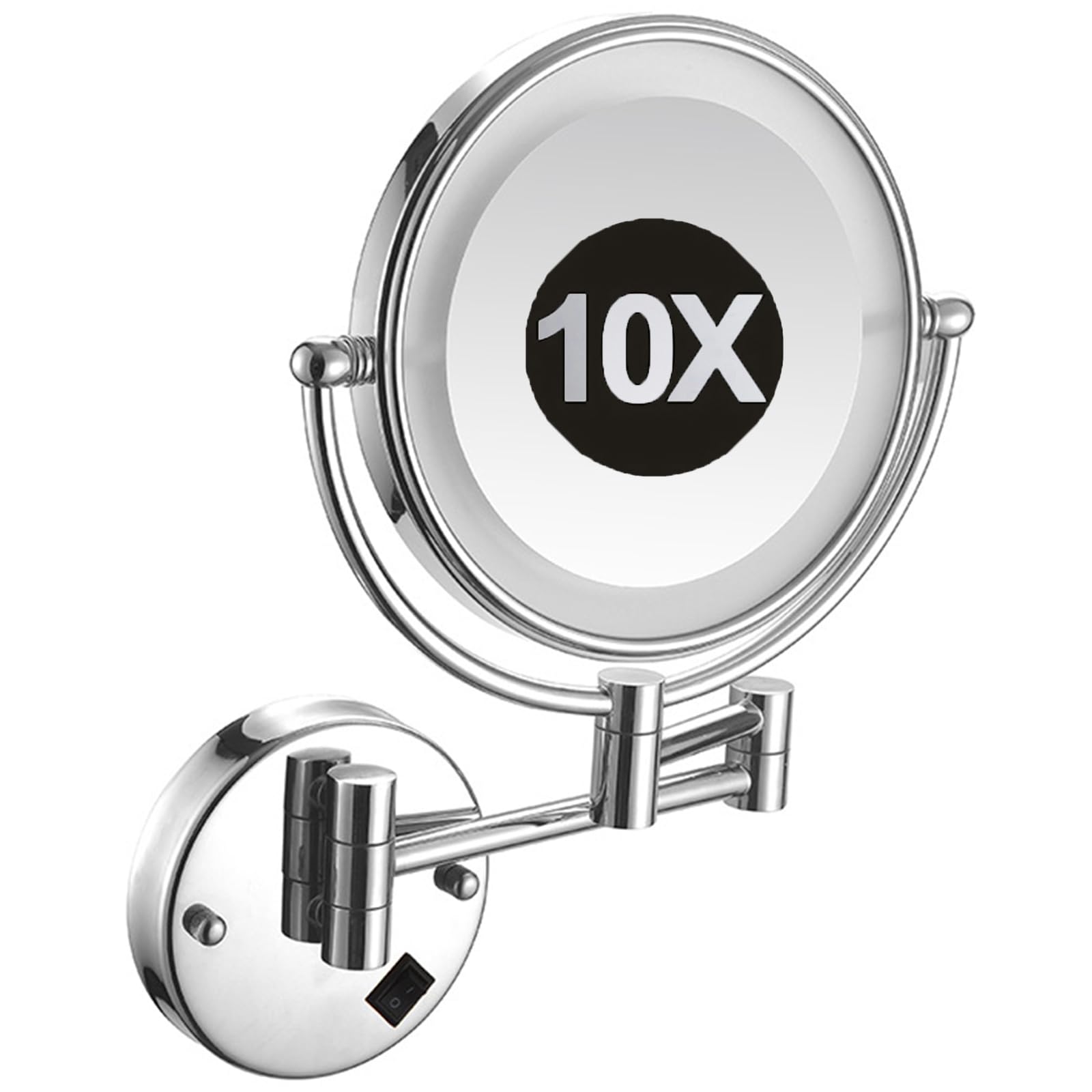 8-calowe, dwustronne, powiększające 1X/10X lusterko do makijażu, montowane na ścianie, z podświetleniem LED, obrotowe lusterko kosmetyczne 360°, lusterko do golenia HD,Silver,Plug In