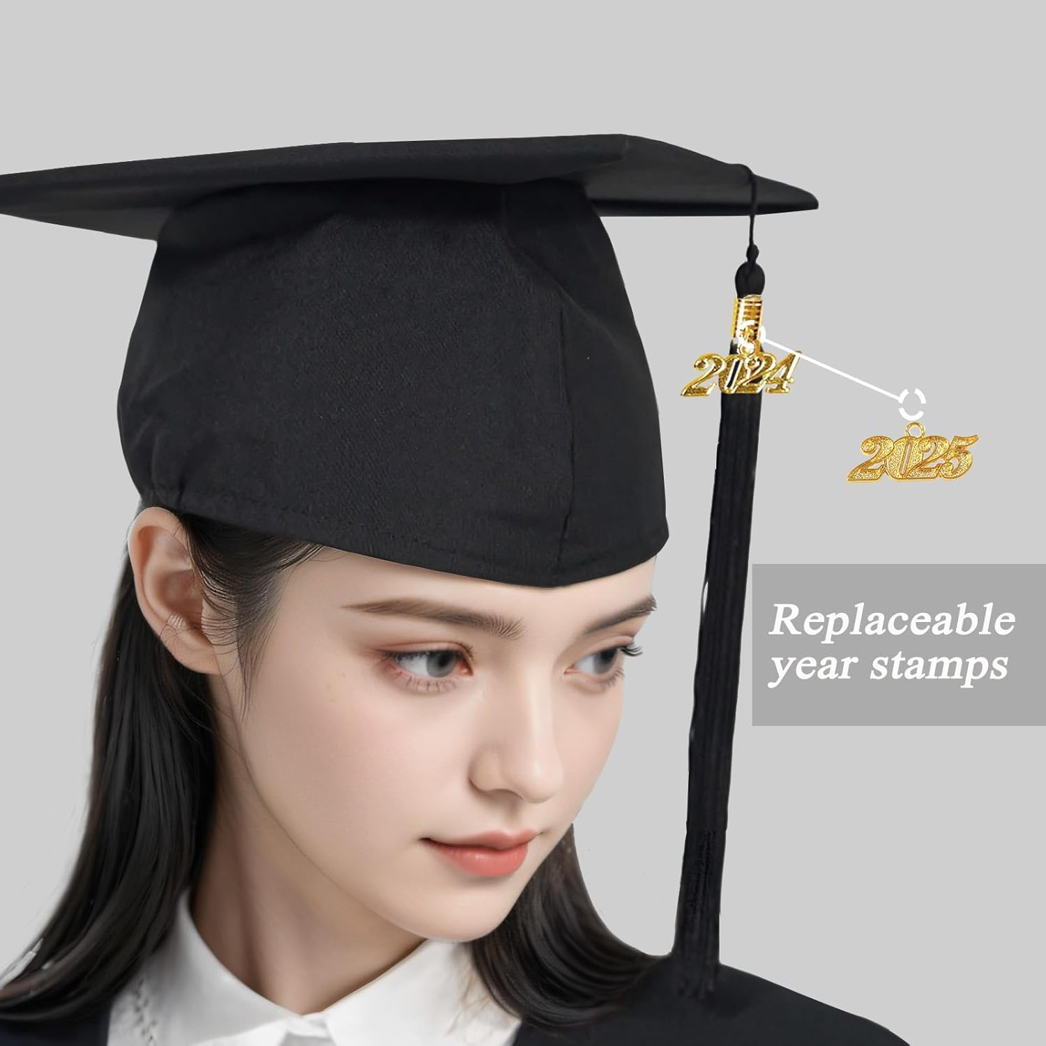 6Pcs Graduation Cap and Gown with Matching Tassels 2026 2025 Year Charm for High School University