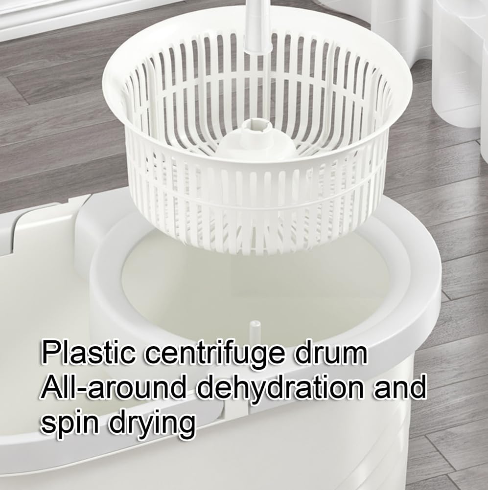 Juego de fregona y Cubo giratorios para el hogar, fregona giratoria de 360° y Cesta escurridora Interior Desmontable, 2 recambios de Cabezal de Microfibra para