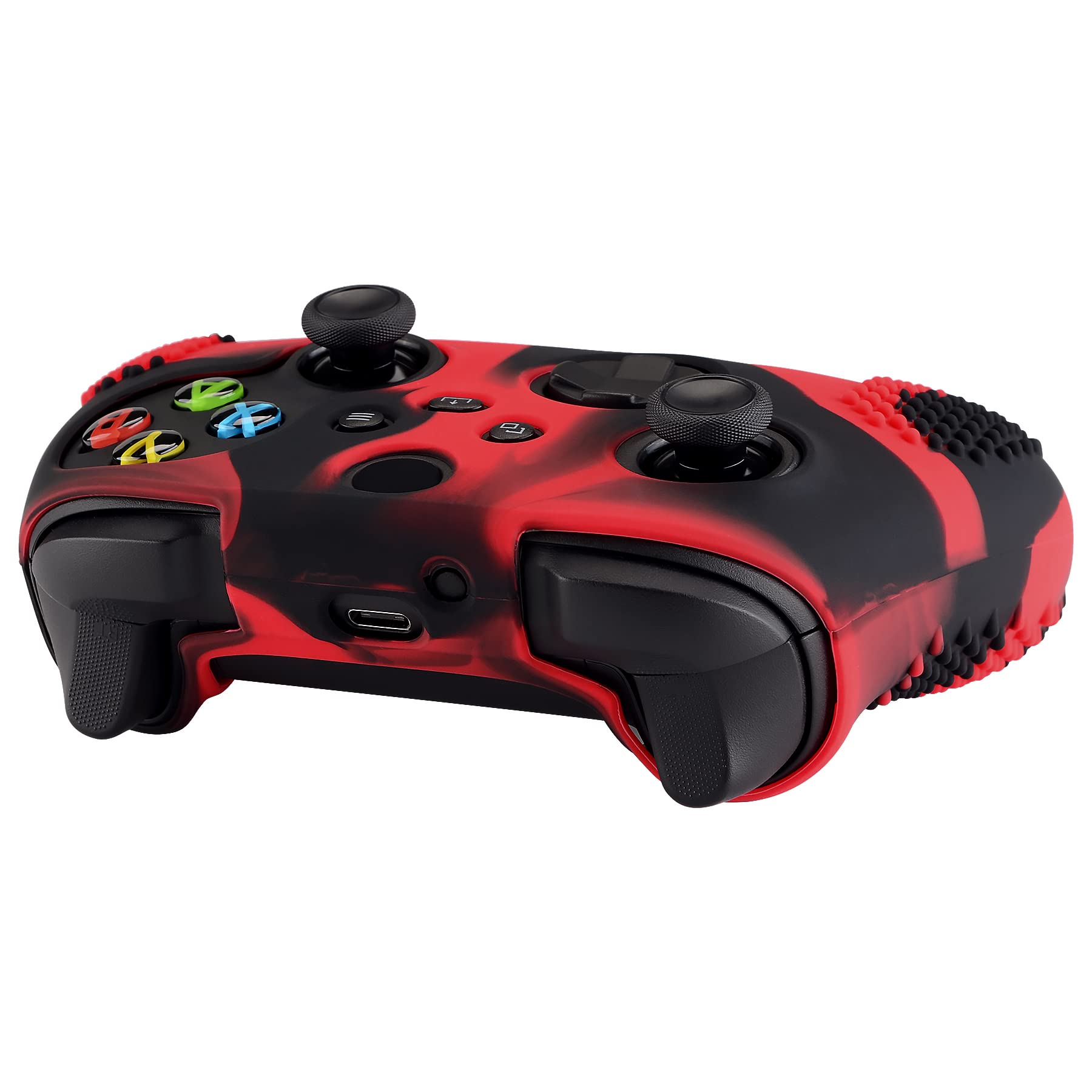 eXtremeRate PlayVital 3D Studded Edition Anti-Slip Silicone Cover Skin for Xbox Series X Controller, Soft Rubber Case Protector for Xbox Series S Controller with Black Thumb Grip Caps - Red & Black — view 7