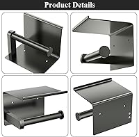 Vista 15 de Tindbea Toilet Paper Holder with Phone Shelf + Towel Robe Hooks, Adhesive or Screw Wall Mounted Toilet Paper Roll Storage, Stainless Steel Bathroom
