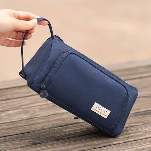 Angoobaby Pencil Case Handheld Pencil Pouch Multi-Slot Pen Bag Stationery Storage For Teen Student College Office Adults - Navy #TOP5