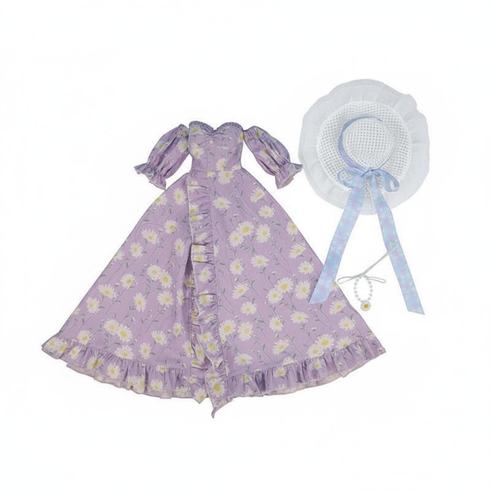 Sharplace Vestido Bjd Muñeca Conjunto Ropa Traje Vestimenta Diseño Romántico con Flores en y Mangas Abullonadas Sombrero y Collar Adecuado para Muñecas Articuladas 60cm Colección Juego Decoración