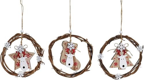 DKD Home Decor Lot de 3 décorations de Noël en bois 14 x 1 x 18 cm