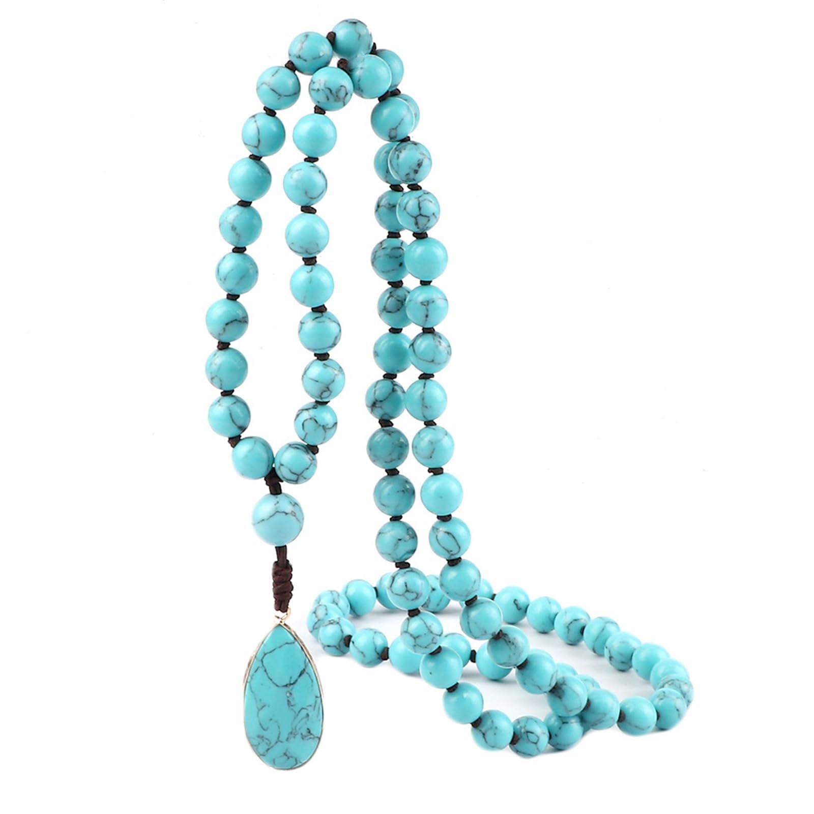 LYGBAOFUL Bracciale da 8MM per Uomo e Donna, Lega di 80 Perline Multistrato con Ciondolo a Goccia in Pietra Elastica