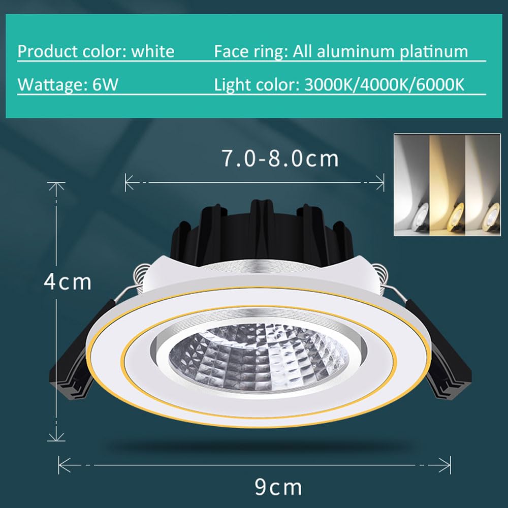 Paquete De 4 Focos COB, Led Empotrables De 6 W - Antideslumbrantes, Ángulo Ajustable, para Techo De Sala De Estar, 3000 K/4000 K/6000 K (Opcional),C-4000K