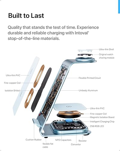 Miniatura 4 de Intoval Estación de carga inalámbrica 3 en 1 para iPhone 17 16 15 14 13 12 11 X Pro Max, cargador inalámbrico para Apple Watch Ultra 3 SE 9 8 7 6 5