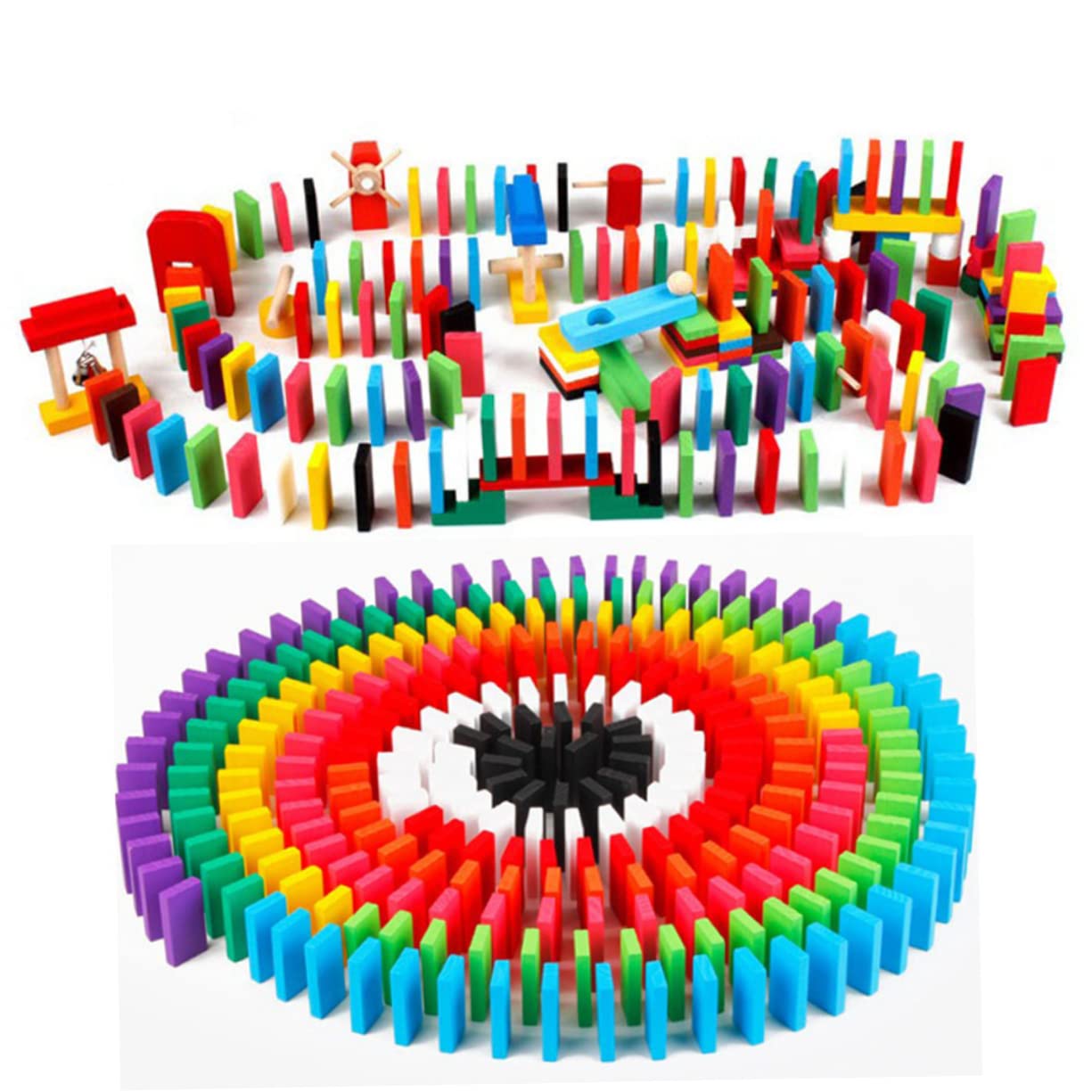 Toyvian Domino Building Blocks Toy Set 120PCS Wooden Educational Balance Games Play Set 12 Colours 4.4cm x 2cm x 0.7cm Creative Toys for Kids and Adults Group Fun Safe for Children