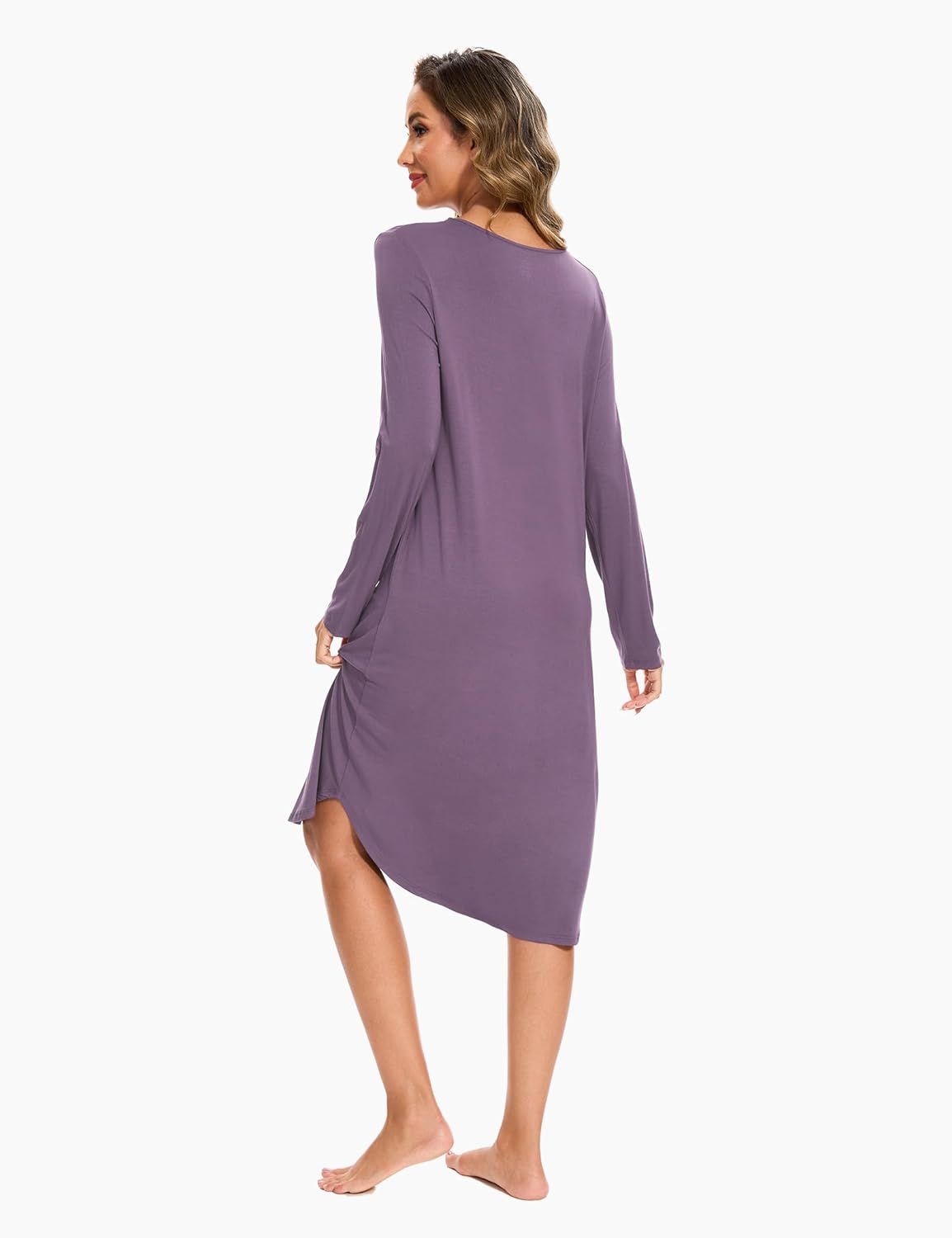 GYS Bamboo Viscose Nightgowns for Women, Soft Long Sleeve V Neck Night Shirts Sleepwear, Below the Knee Long Nightgown Pajama - Image 2