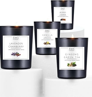 EM5™ Lavender Cranberry, Vanilla Latte, Myrrh Tonka, Ginseng Green Tea, Set of 4 Smoke Free Scented Candles for Home Décor, Aromatherapy Candles, Non- Toxic Aroma Candles, 60 gm Each