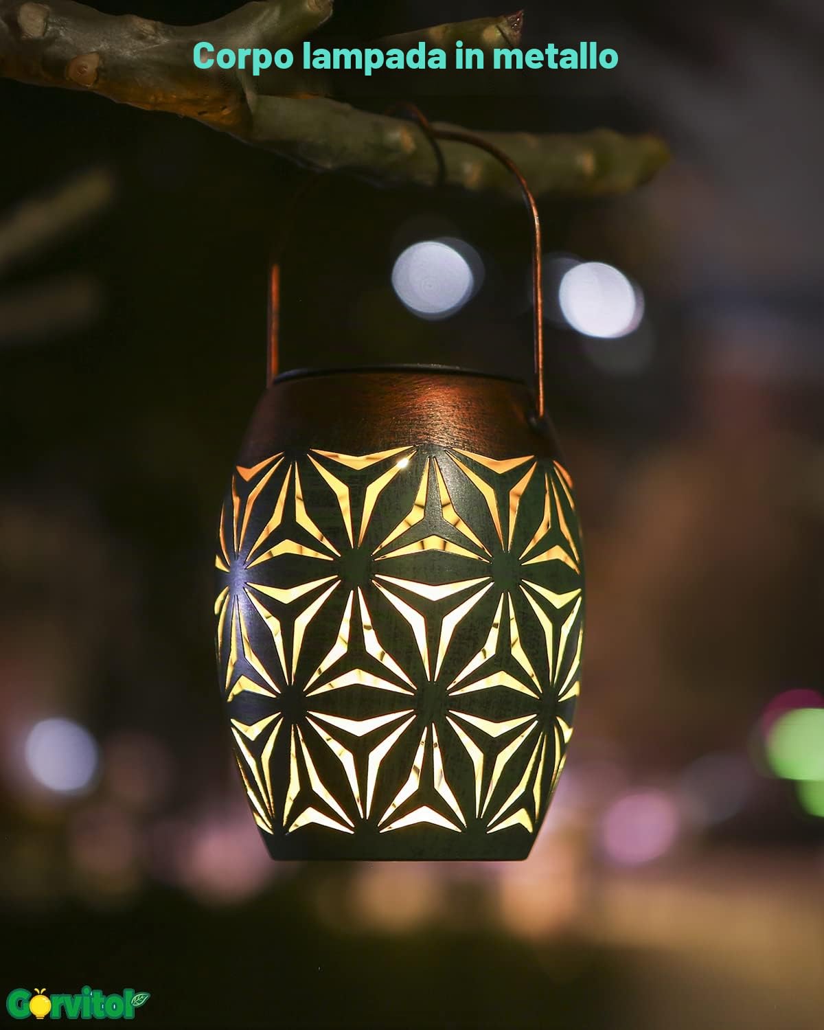 Lanterna solare a LED da 2 pezzi per esterni, lanterna solare bianca calda IP65 retrò per esterni impermeabili, lampade solari in metallo orientale per giardino esterno appeso decorazione balcone