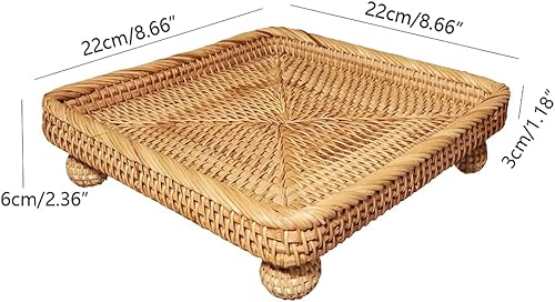 Miniatura 2 de Cesta de servir de ratán de 9 pulgadas, cuenco cuadrado tejido con soporte lateral y pedestal de 1 pulgada, bandejas decorativas de mimbre plano