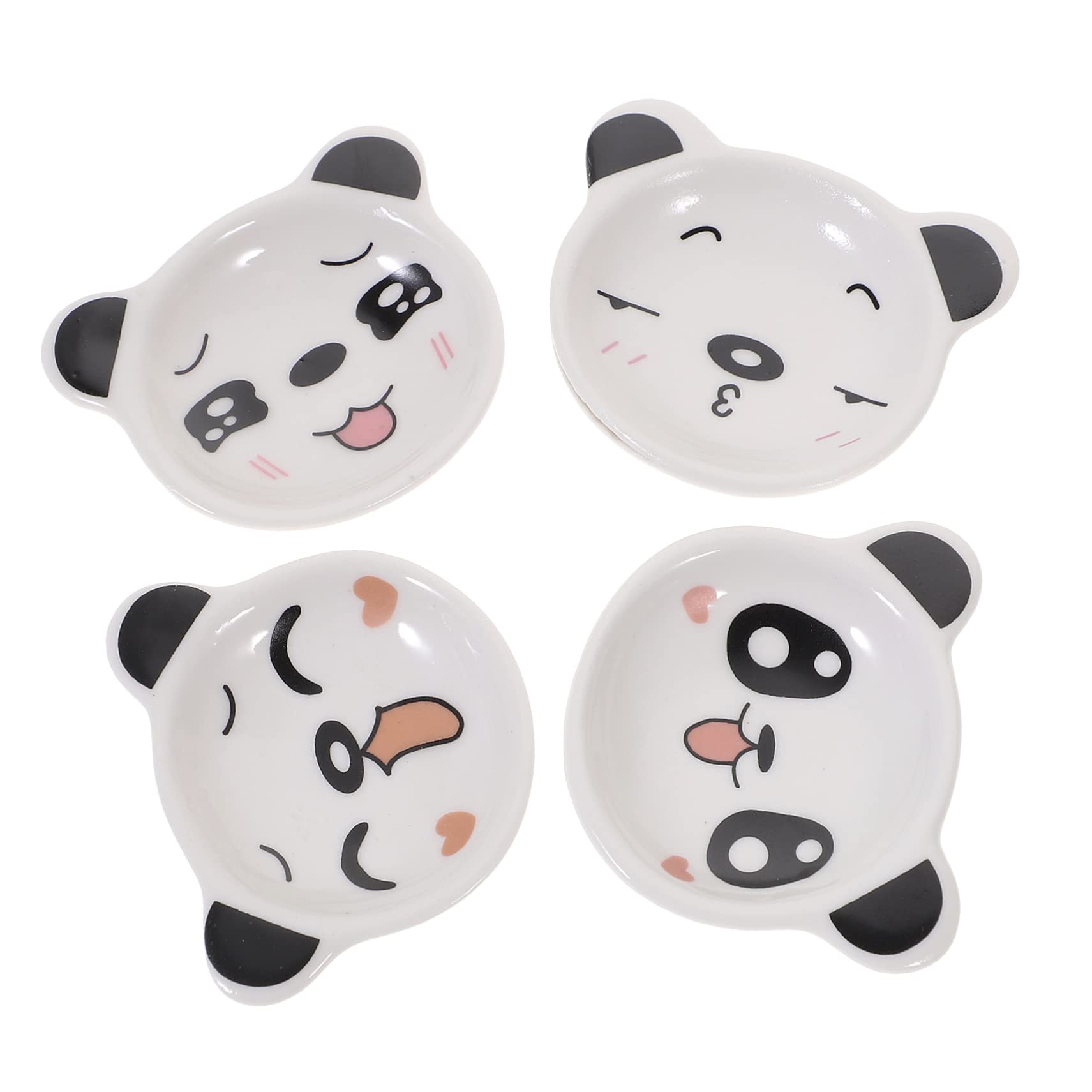 Ciieeo 4pcs Cartoon Panda Ceramic Saucer Household Dish for Sauces Spices Snacks Cute Design for Home Kitchen Bbq Picnic Kitchenware