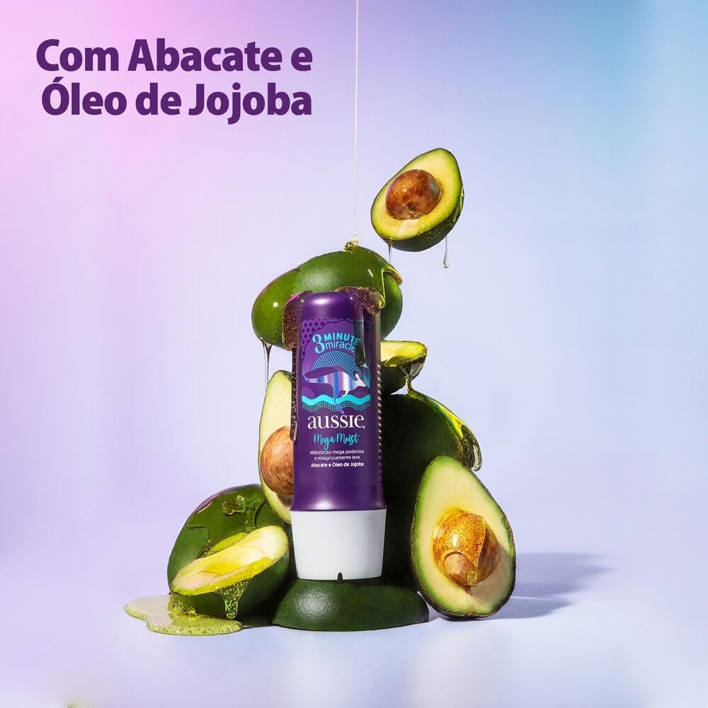 Kit Aussie Mega Moist Super Hidratação Shampoo 180Ml e 3 Minutos Milagrosos 236Ml, Aussie, Roxo