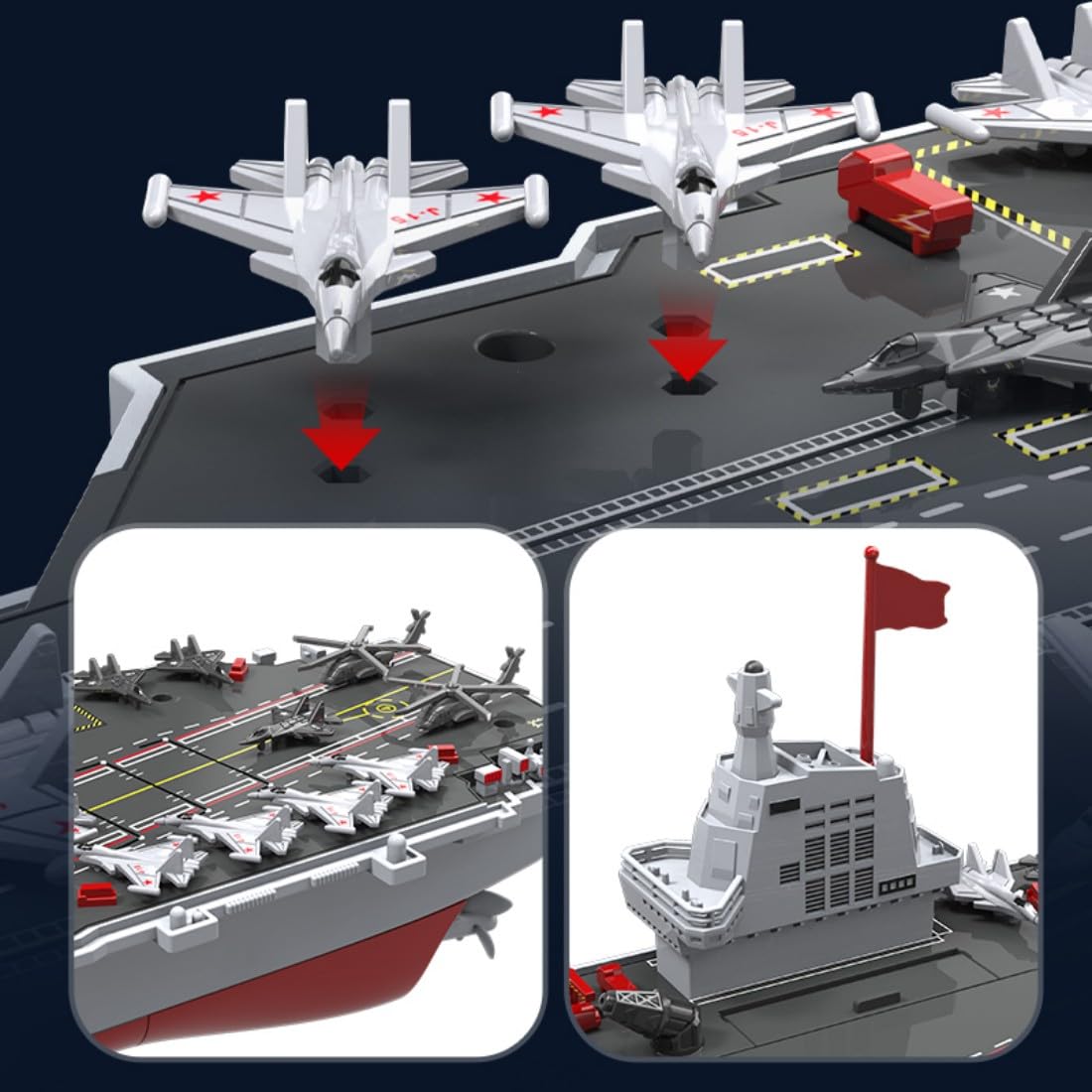 Barca portaereo RC per piscina e lago, nave da guerra telecomandata da 2,4 GHz con cannone ad acqua, nave militare elettrica impermeabile con doppio motore, velocità alta/bassa, tempo di guida di 30
