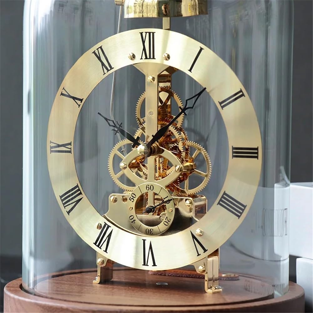 Décorative Horloge de bureau mécanique en métal et bois, horloge de table de bureau de luxe, horloges d'intérieur esthétiques, accessoires de décoration de chambre à coucher pour Bureau Chambre Table(