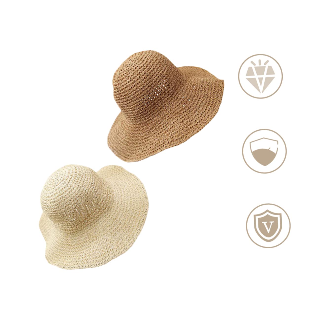 BESTYASH 2pezzi Cappello di Paglia da Sole Cappello Pescatore alla Moda per Donna Esterno Cachi Beige Leggero e Durevole