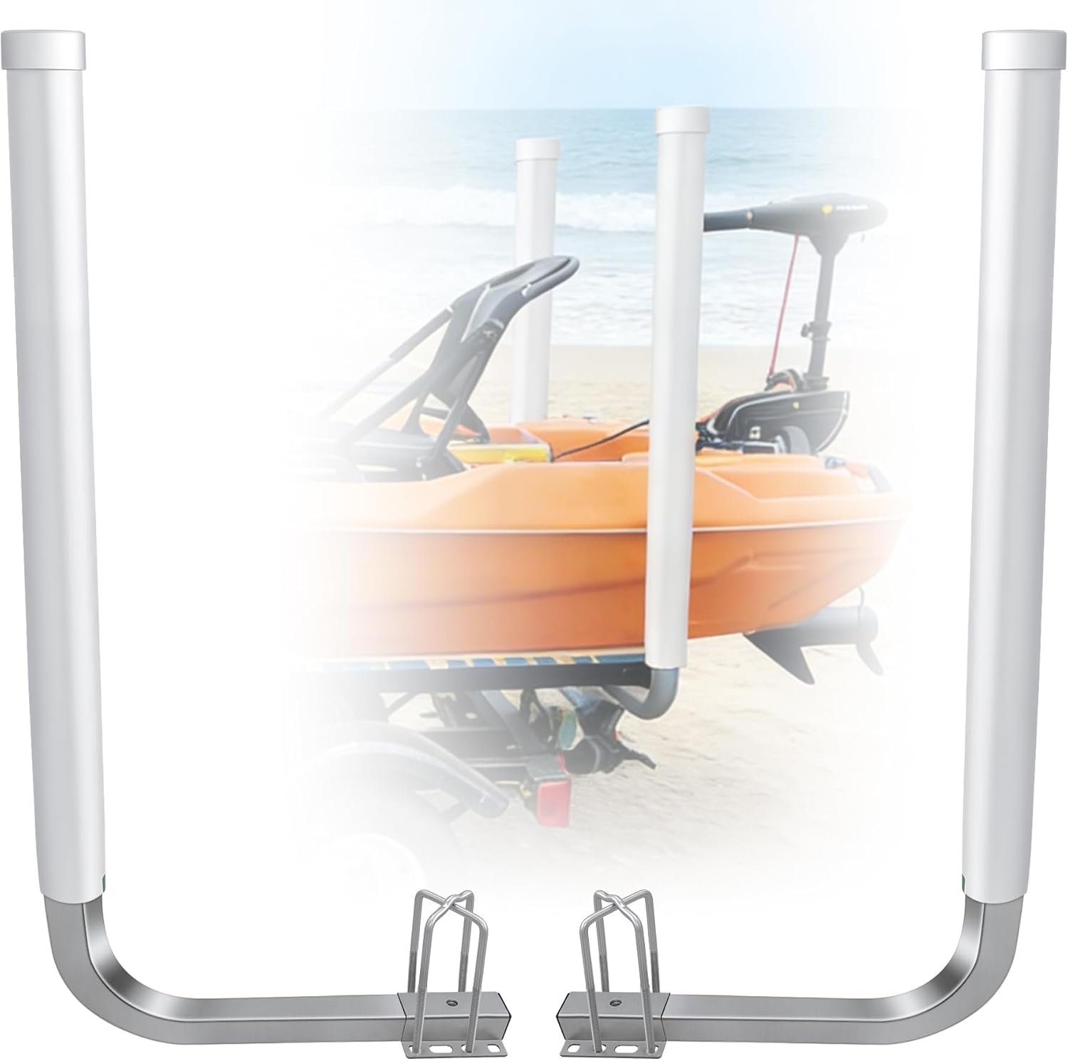 Boat Trailer Guide 60‘’ 316L Stainless Steel Seawater Corrosion Resistance Trailer Post Guide White UPVC Tube Trailer Guide Bars For Boats Canoe Fishing Boat Kayak Ski Boat and More heavy-duty