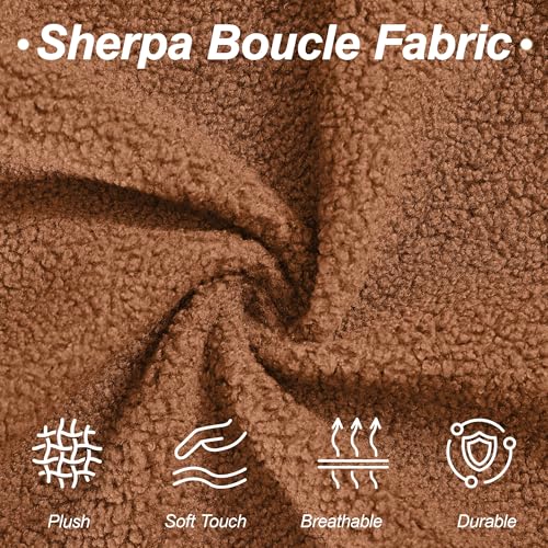 Image of WUTUTUEE 28.7 inch Sherpa Boucle Ottoman with Solid Wood Legs, Modern Upholstered Footstool, Comfy Ottoman for Living Room, Bedroom, Caramel
