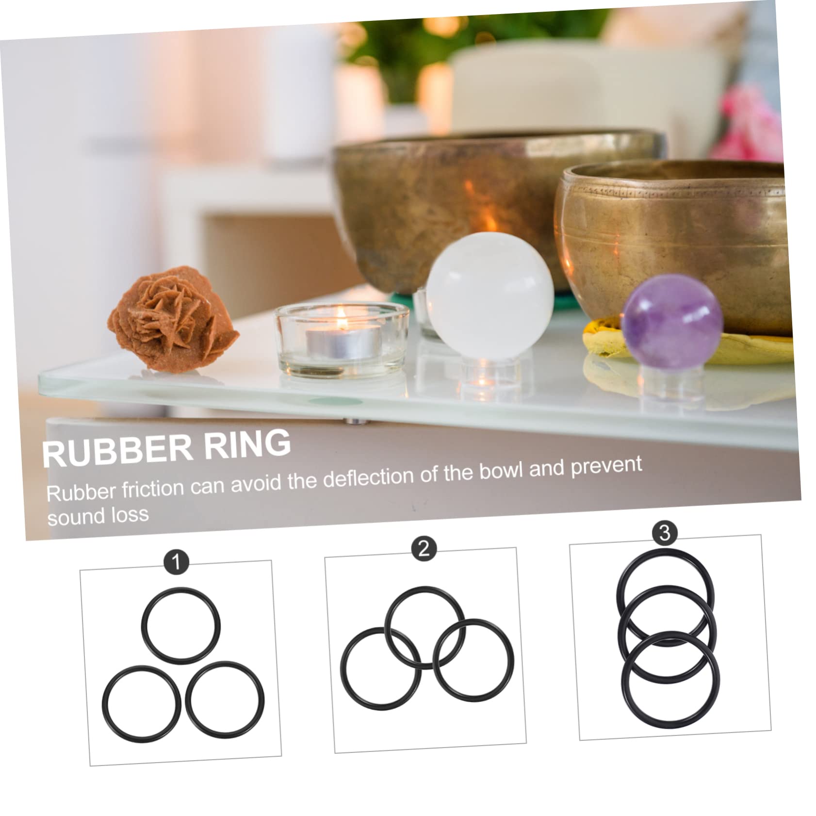 Garneck 3Pcs Singing Bowl Cushion Mat Handmade Rubber Pad for Stability and Decor Durable Beautiful Design for Meditation and Practices