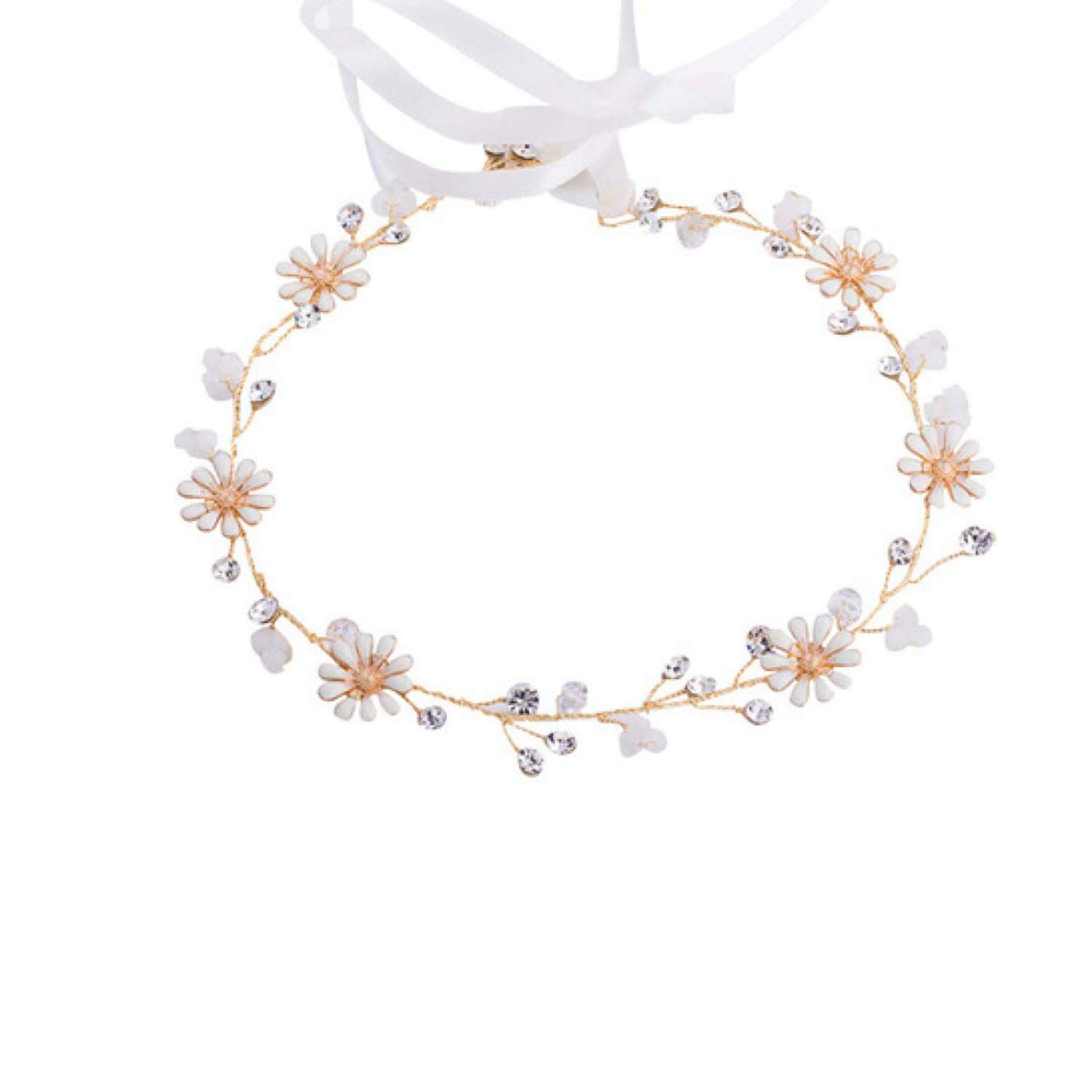 Fascia Per Capelli Da Sposa Con Cristalli - Cerchietto Sposa Oro, Coroncina Con Fiori E Perle, Accessorio Matrimonio