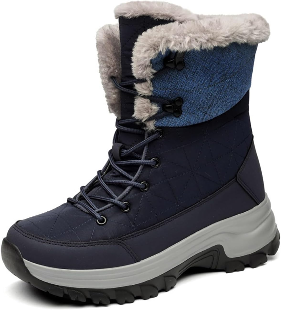 Mens Snow Boots Winter Warm Fur Lined Shoes Non-Slip Insulated Hiking Boot Lace-Up Ankle Outdoor Athletic Boots