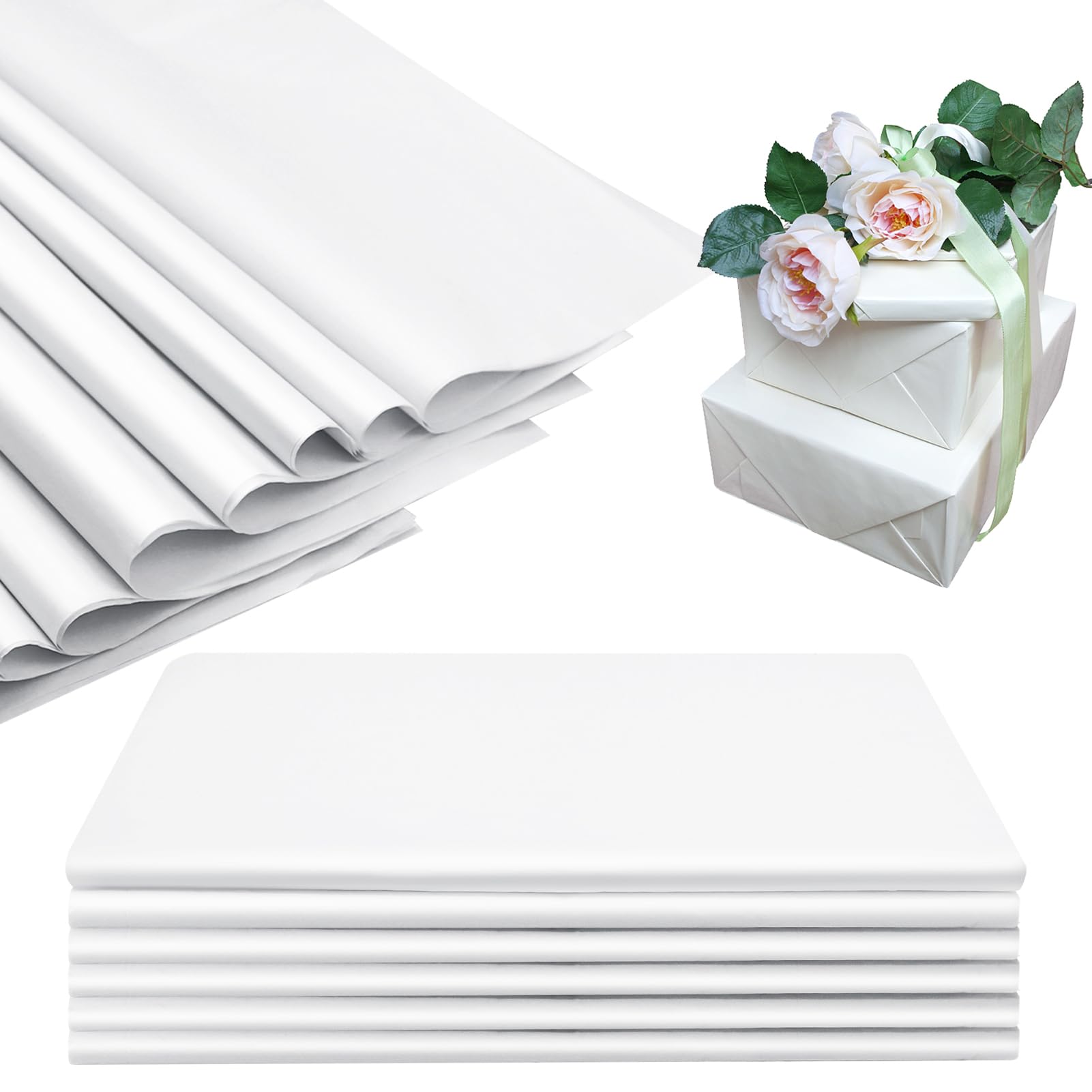 RYKOMO 200 Sheets 20 x 30 Inch Acid Free Tissue Paper for Storage, Unbuffered No Acid White Tissue Paper for Crafts for Gift Wrapping New Year Party