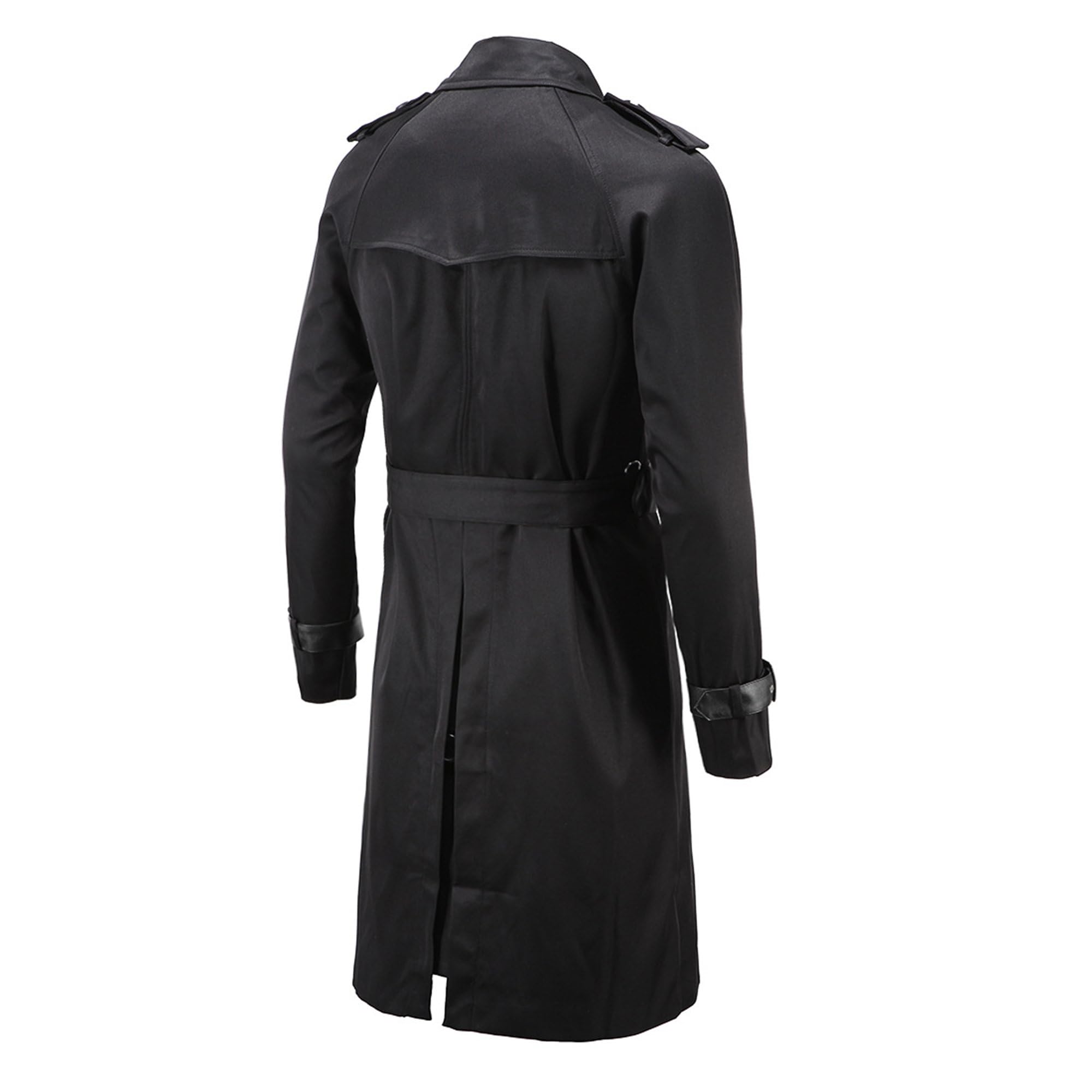 JEKE-DG Men's Trench Coat Slim Fit Double Breasted Belted Windbreaker Lapel Long Casual Windproof Overcoat (Medium,Black)