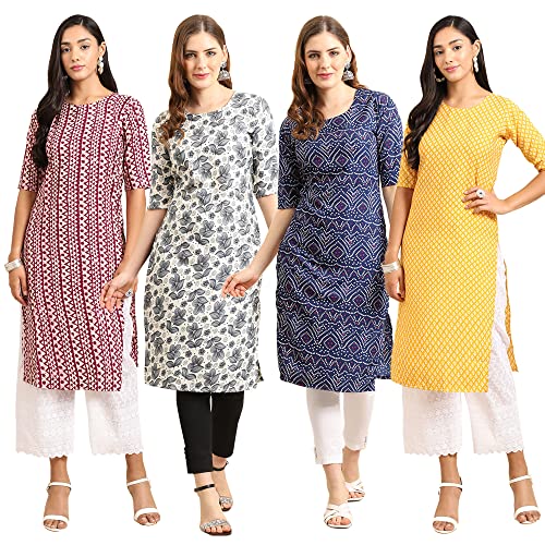 Image of Pinkmint Women's Crepe Digital Print Straight Kurta (Pack of 4)