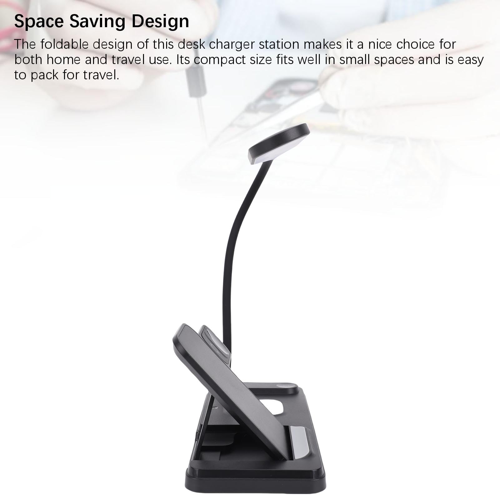 Station de Charge de Bureau, Conception 3 en 1, Système de Protection Multicouche, Support de Charge sans Fil Portable, Rapide 15 W, Lampe de Lecture 3 Couleurs pour Les Voyages