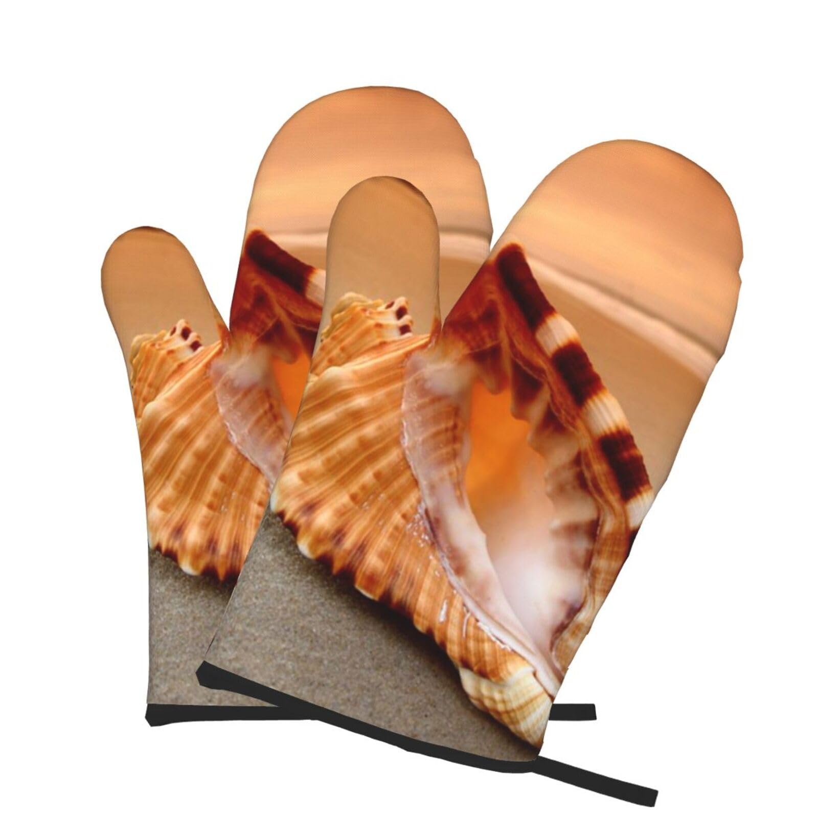 Oven Mitts Set of 2 Pcs, Sunset Over The Sea The Shell Conch Prints Heat Resistant Kitchen Gloves for Cooking Baking Grilling