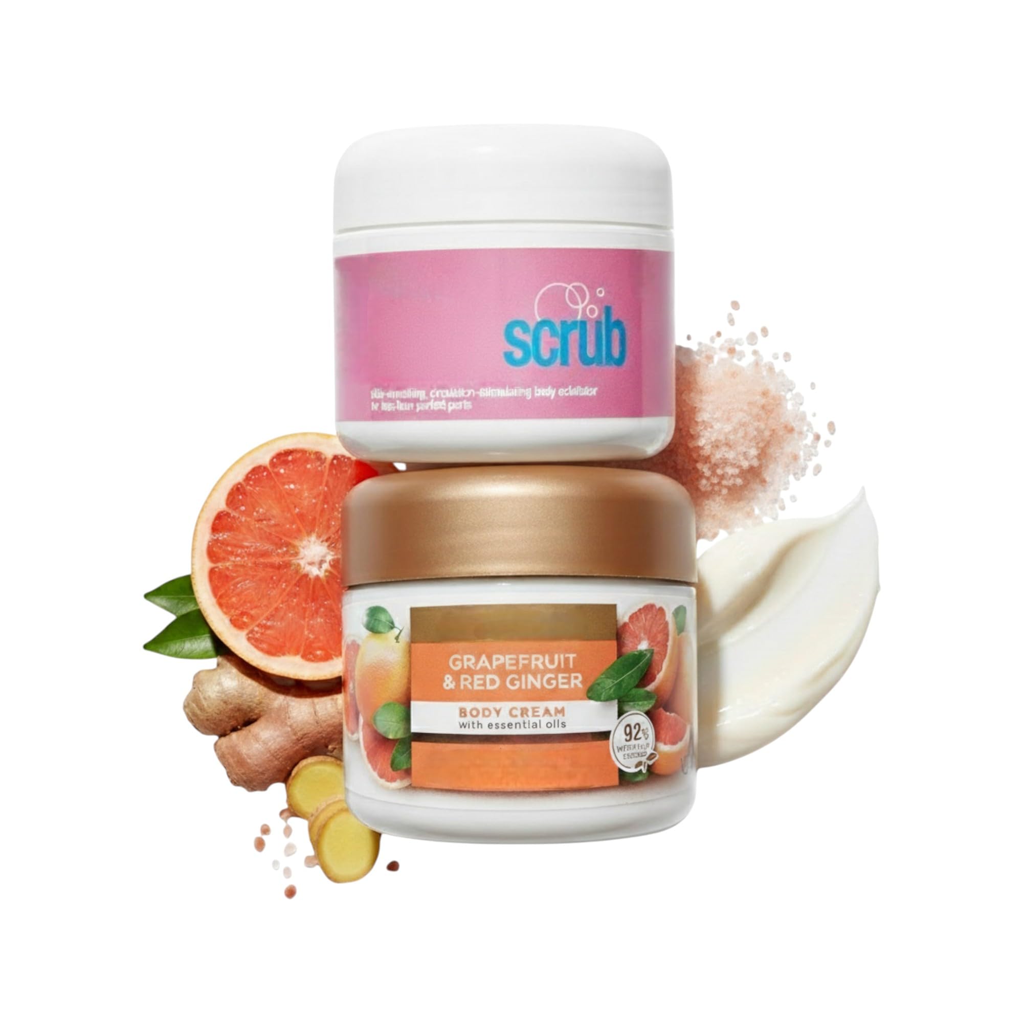 Exfoliating Hydrating Body Care Set Himalayan Pink Salt Scrub and Grapefruit Red Ginger Body Cream Plant-Based Moisturizing Duo