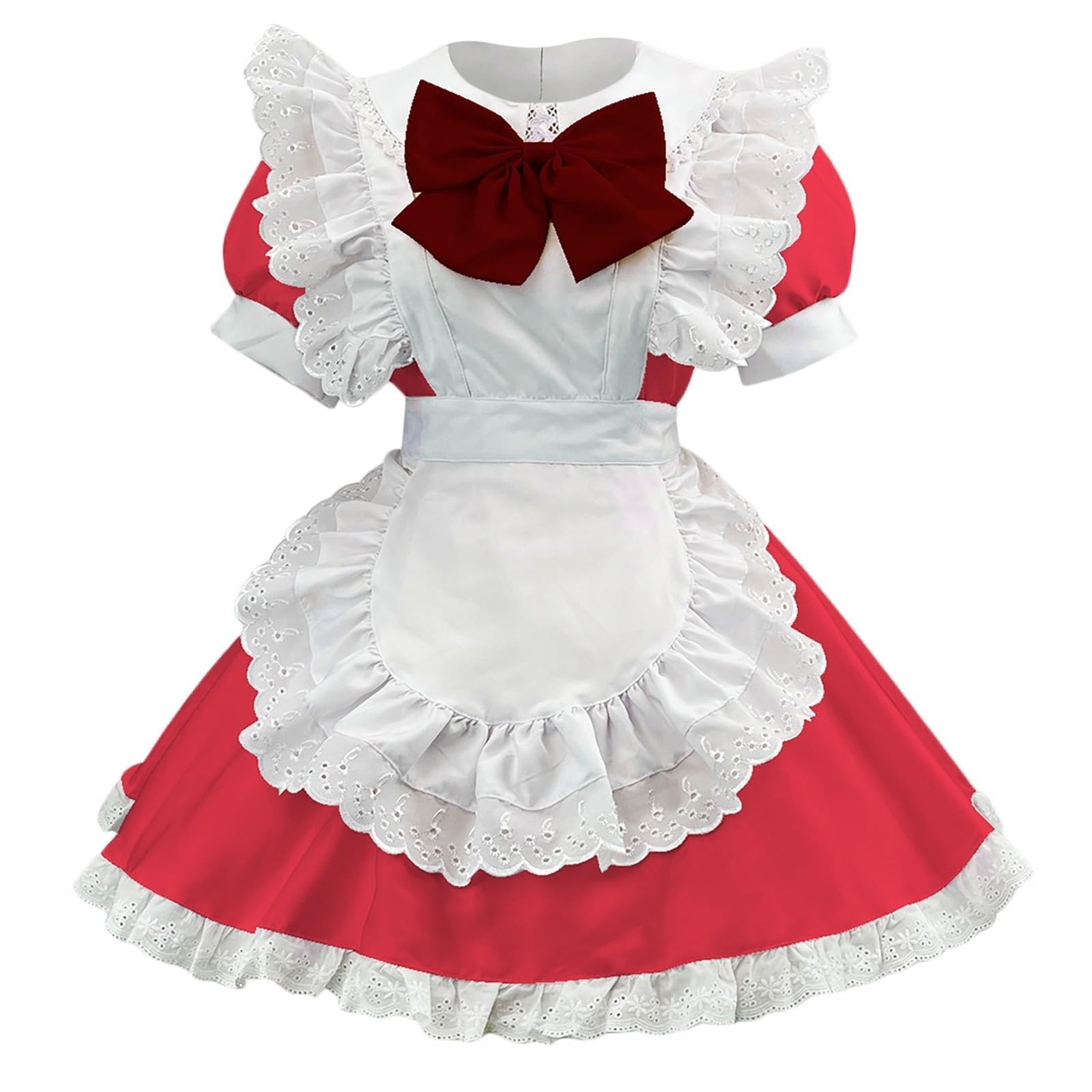 Bukknye Women's Watermelon Red Maid Japanese Lolita French Anime Maid Apron Fancy Dress Costume Cosplay Plus Size Uniform Outfit Pajamas Nightwear(,5Xl)