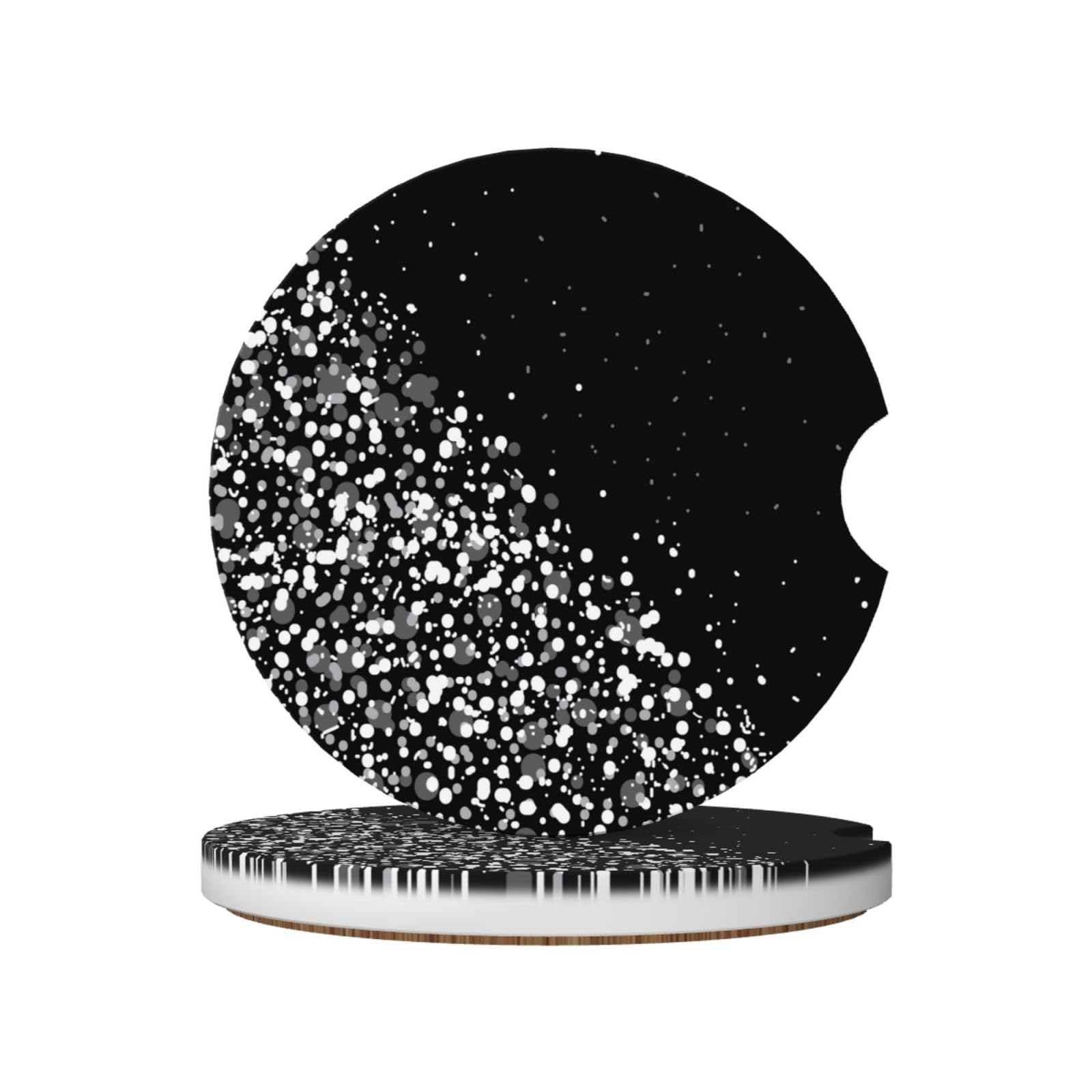Black White Glitter Printed, Car Cup Holder Coasters 2 Pack, Absorbent Ceramic Car Coasters with Non Slip Cork Base